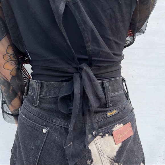 COPY - Signature 8 Mesh Floral Embroidery Multi Colored Threads Tie Up Crop Top - Picture 6 of 10